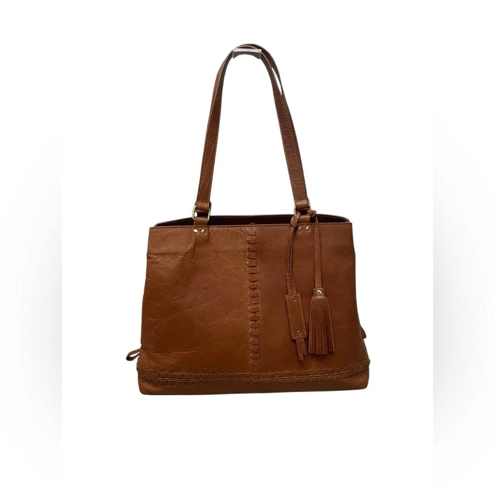 Diba True Brown Leather Western Boho Southwestern Style Double Strap Handbag